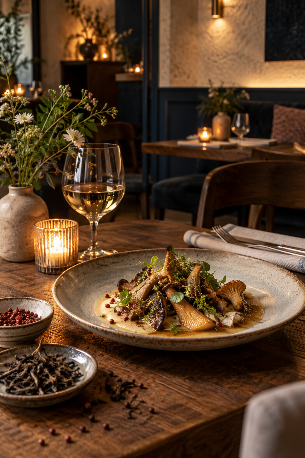 An intimate table set for dinner at HSE Bistro